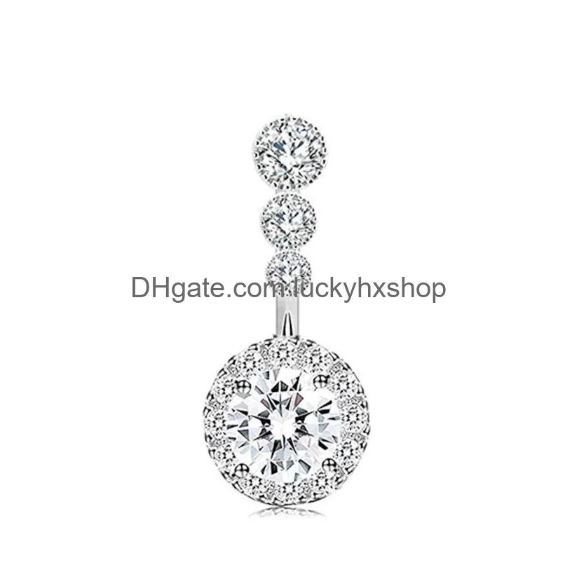 crystal belly button ring for woman navel piercing round heart zircon stud barbell stainless steel bar sexy body jewelry 1229 e3