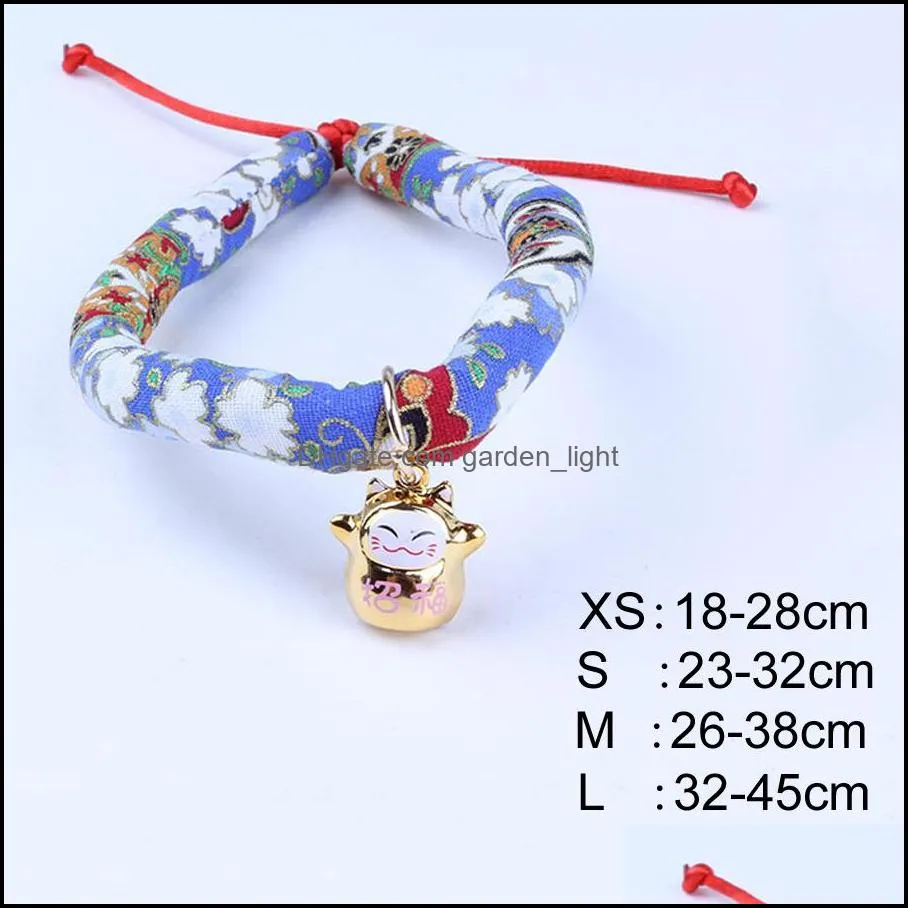 pet accessories japanese style cat bell antilost collar 4 size adjustable multi colors handmade soft fabric cat dog collar dh0551 t03