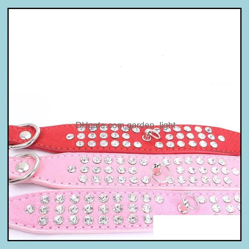 personalized length suede skin jeweled rhinestones pet dog collars three rows sparkly crystal diamonds studded puppy dog collar sn4630