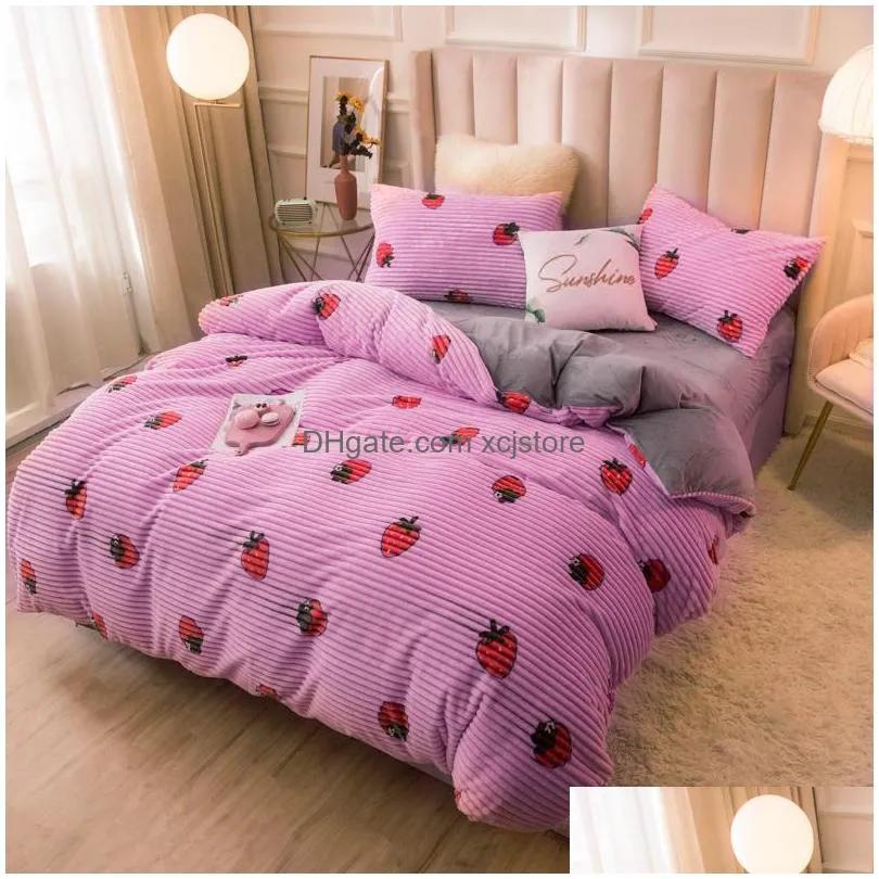 double colorwork magic velvet duvet cover fashion solid color cartoon print comforter cover winter thick home bedding lj201128