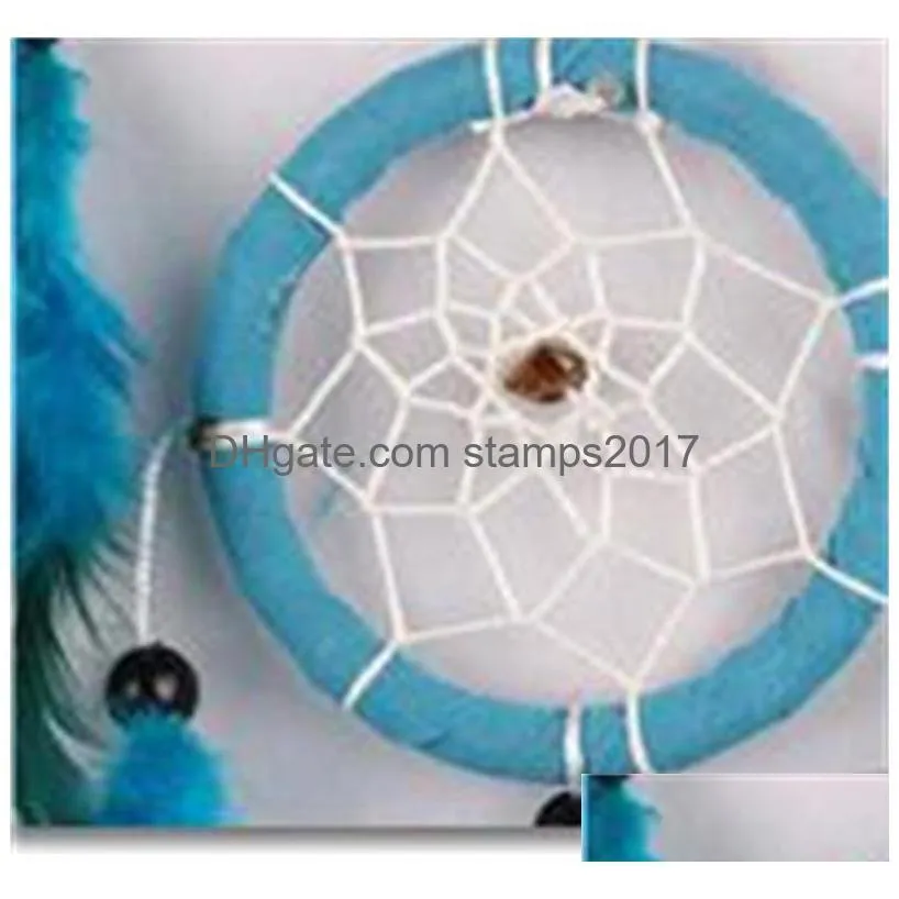 handmade dream catcher wind chime net natural feather make home furnishing decorate blue wall hanging delicate arrival 11 5jy m2