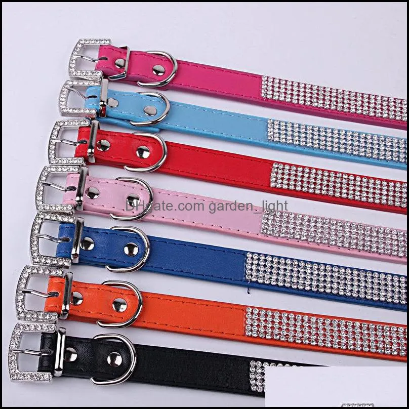 wholesale 6 colors 4 size adjustable suede leather dog collars cute pet rhinestone lightweight portable delicate dog collars dh0286