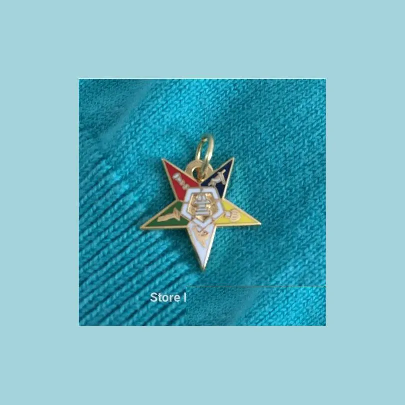 10pcs masonry enamel metal craft gold color order of the eastern star lapel pin jewel custom masonic pendant charms