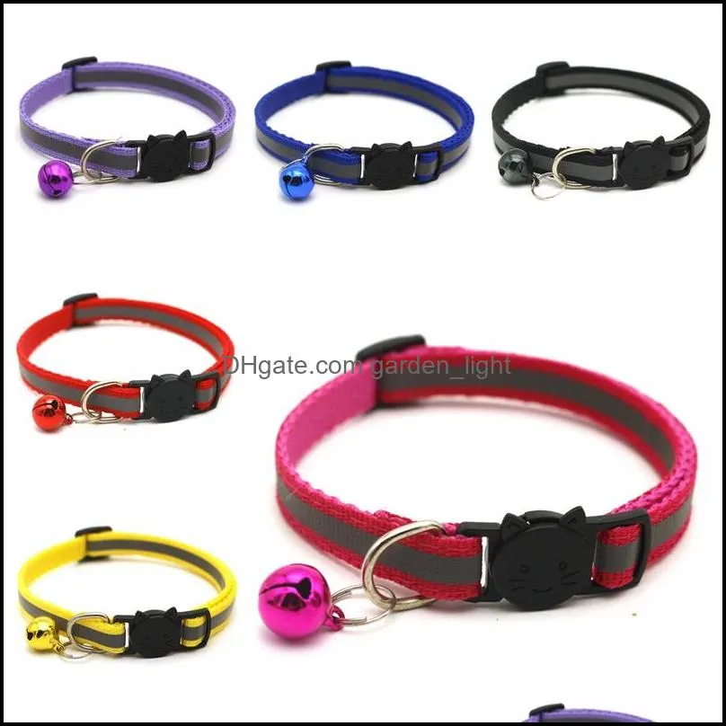 useful round pet collars reflective bell cat face adjustable size pet necklace neck strap safety buckle cat dog lead accessory vt1574