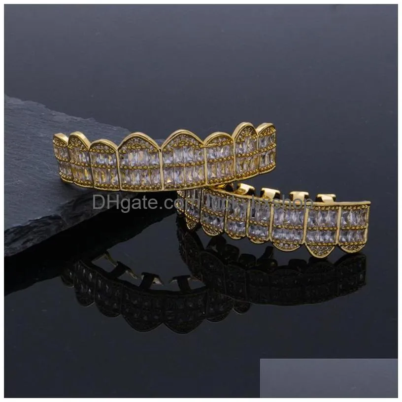 hip hop grillz for men women diamonds dental grills 18k gold plated fashion cool rappers gold silver crystal teeth jewelry 2721 t2