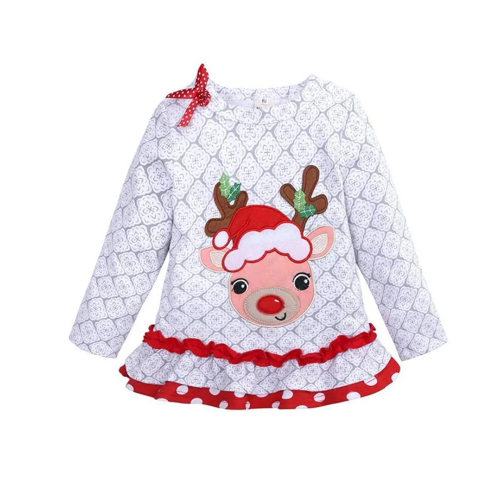 baby long sleeve milu deer print tops and strip pants set girl oneck christmas tshirt and trousers suit kids clothes two pieces kd