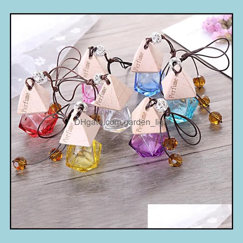 car perfume bottle with wood cap hanging rearview ornament air freshener for essential oils diffuser refillable empty glass bottles