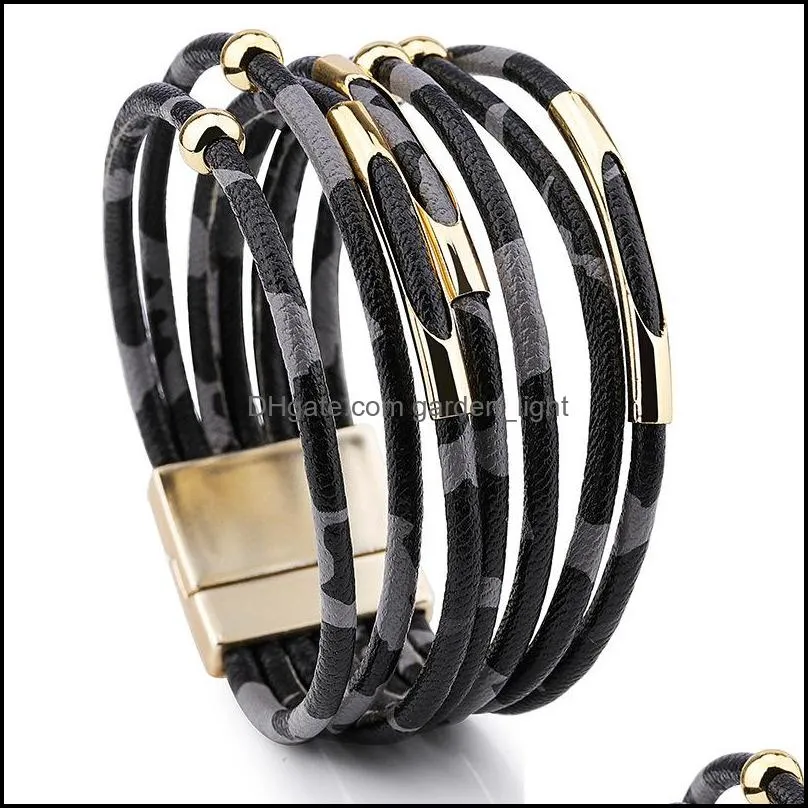 leopard leather bracelet for women fashion magnetic clasp charm bracelets bangles elegant multilayer wrap bracelet jewelry gift dbc