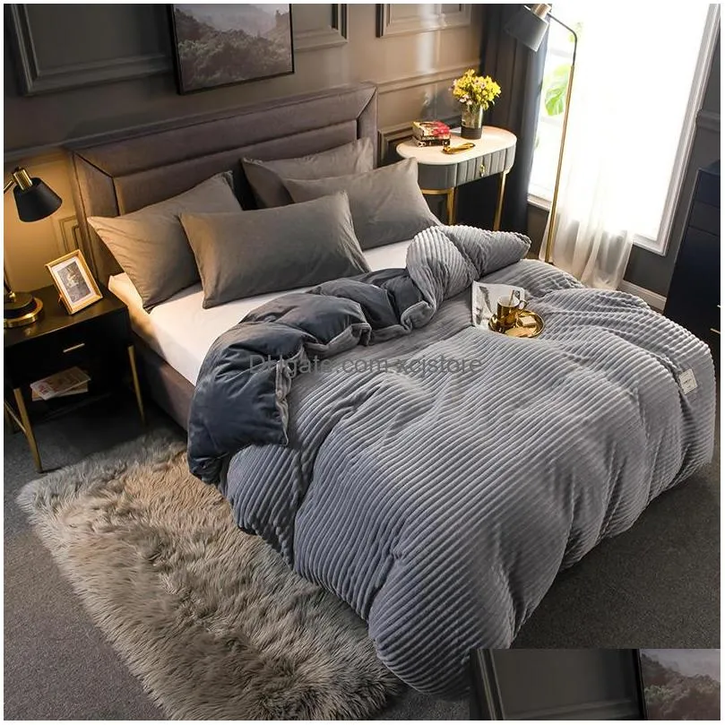 double colorwork magic velvet duvet cover fashion solid color cartoon print comforter cover winter thick home bedding lj201128