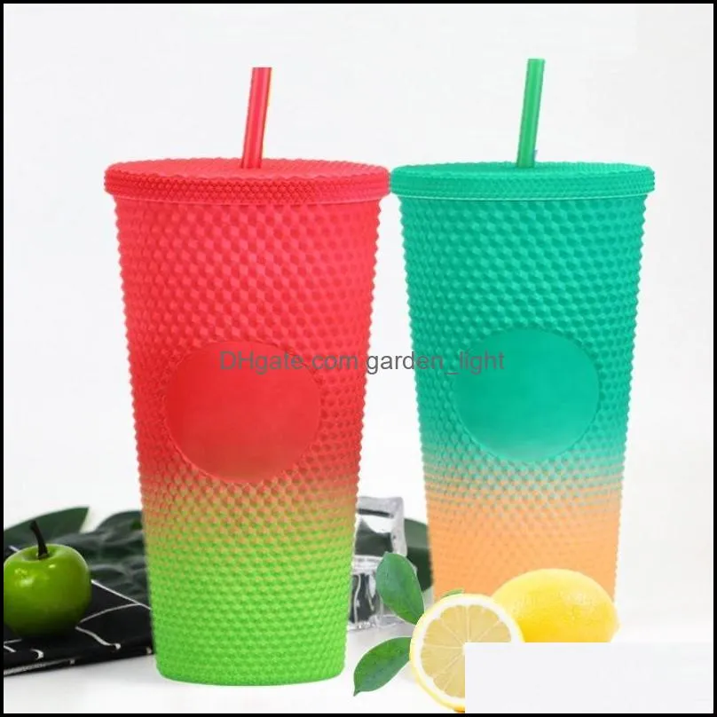 mugs plastic straw cup 710ml coffee cold water mug tumbler with double layer durian diamond goddess