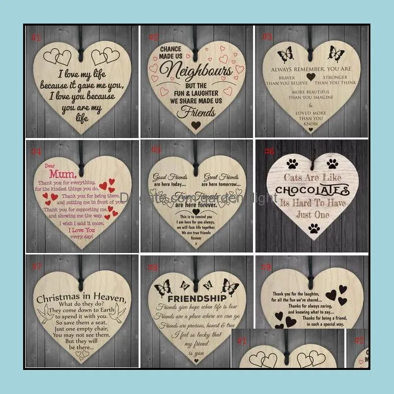 16styles wooden hanging heart plaque cute valentines day gift sign wedding party decorations christmas tree ornament pendant sn3168