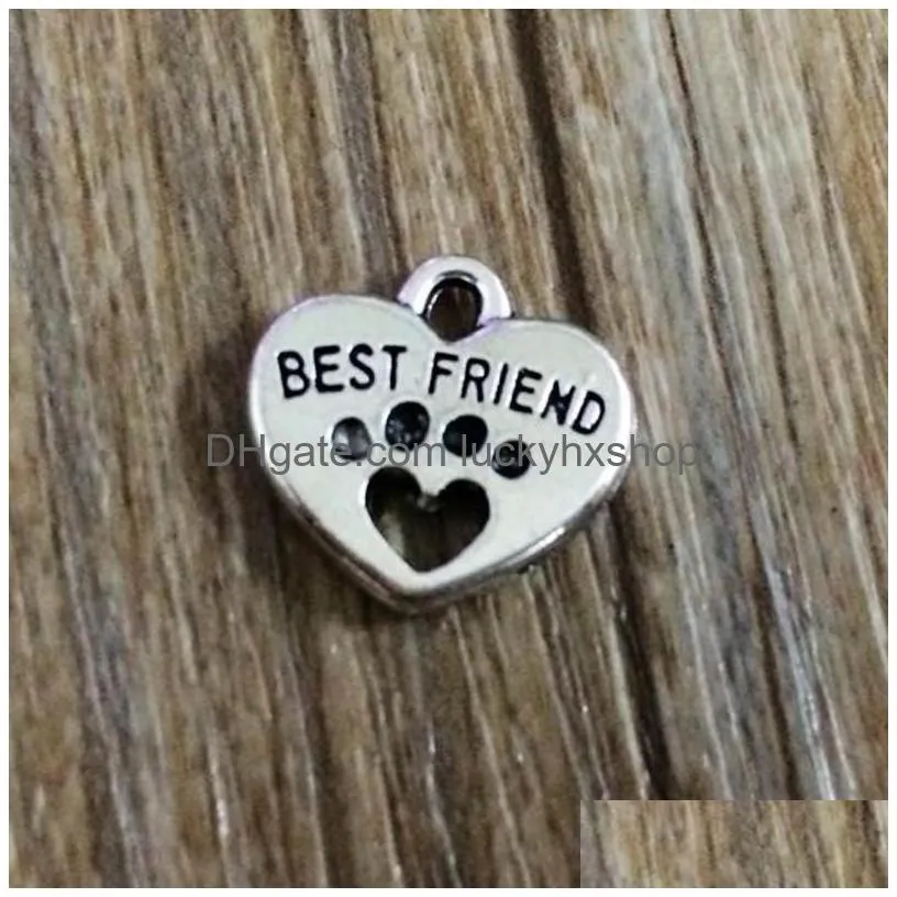 antique silver best friend dog paw print heart charms pendants alloy beads for bracelet necklace jewelry brand crafts accessories diy