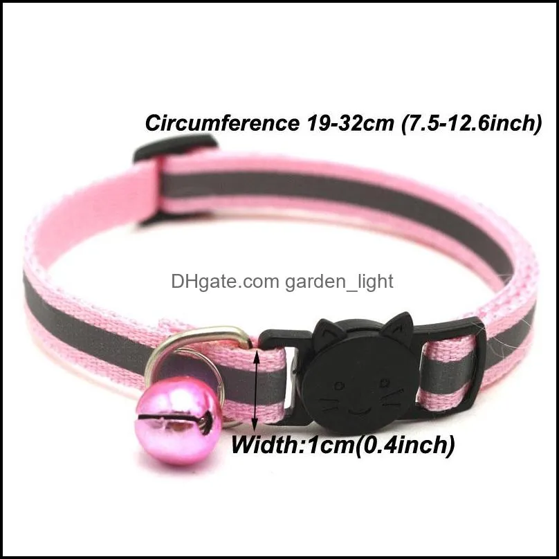 useful round pet collars reflective bell cat face adjustable size pet necklace neck strap safety buckle cat dog lead accessory vt1574