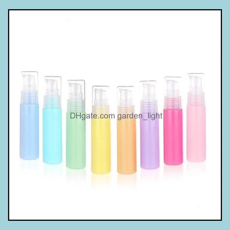 dhs 30ml macarons color travel transparent plastic atomizer small mini empty pump refillable bottle for skin care items sn3130