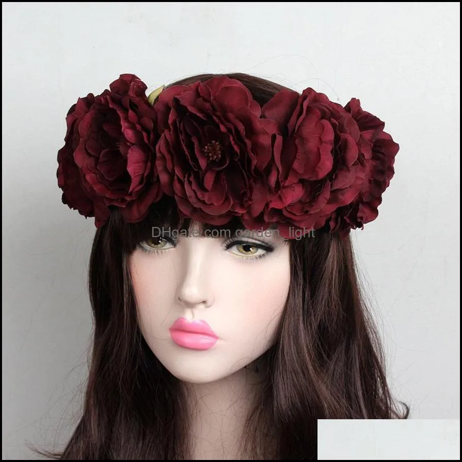 wholesale female rose headband wreath hair bows headband women bohemia seaside flower headband crown wedding headdress wreath dh1088