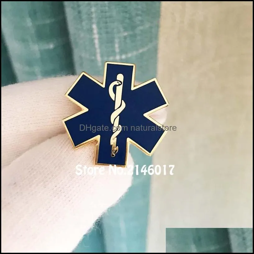 50pcs blue enamel snake symbol metal badge star of life paramediciron doctor pins custom nursing ambulance lapel pin brooch