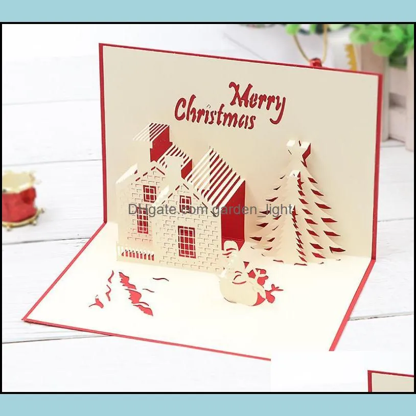 100pcs christmas cards 3d  up merry christmas series handmade custom greeting cards xmas gifts souvenirs postcards sn3505