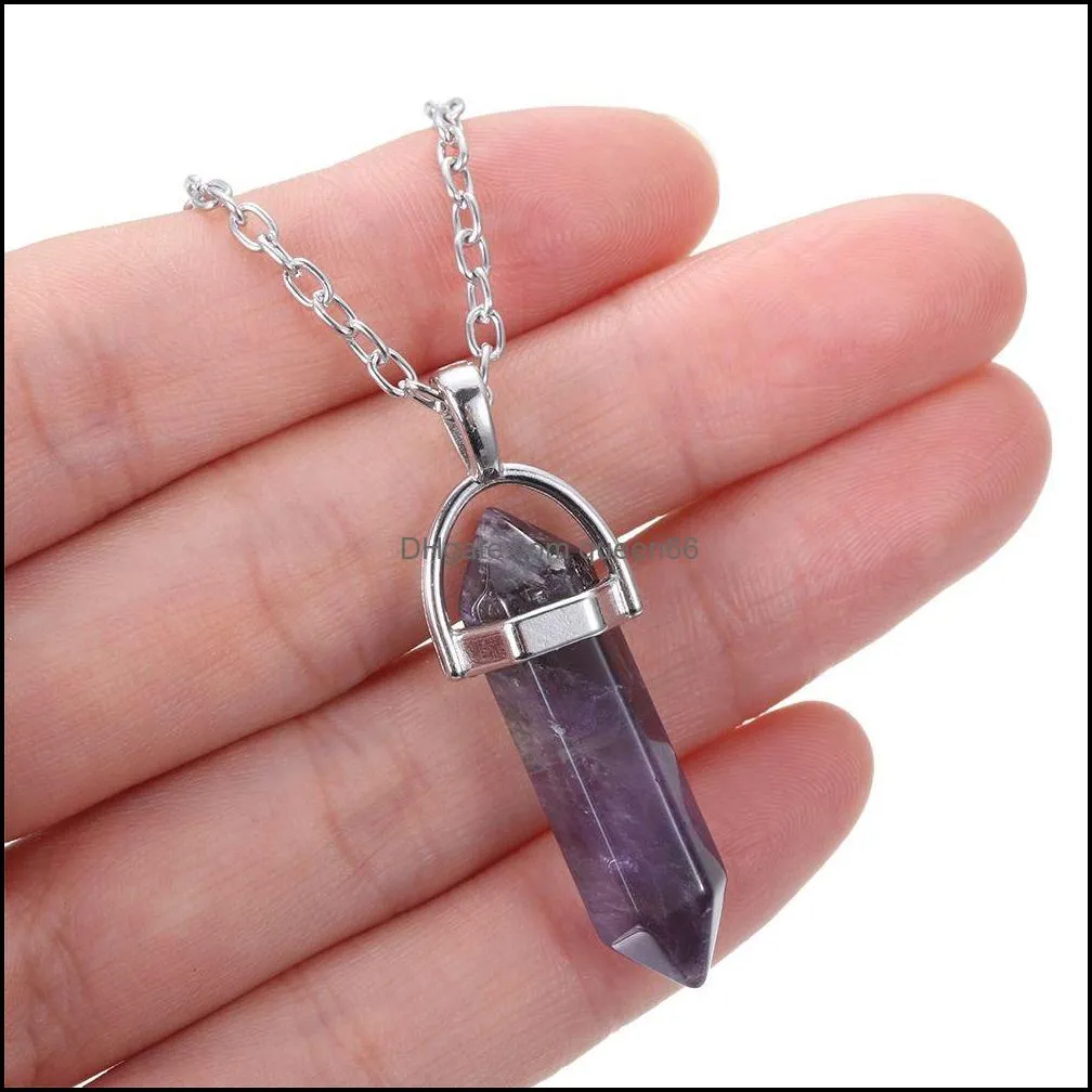 fashion multi hexagonal prism pendant rose quartz reiki healing crystals chakra pendants necklace for women jewelry