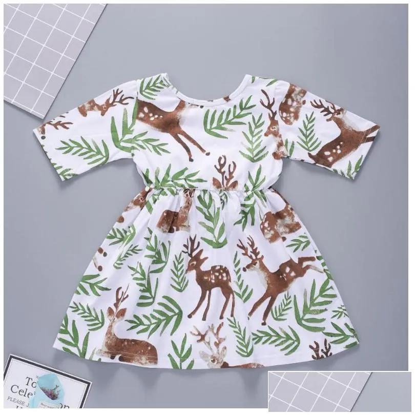 baby girl fragrant grass spotted deer print dress baby summer half sleeve skirts kids boat neck dresses children clothes zht 046