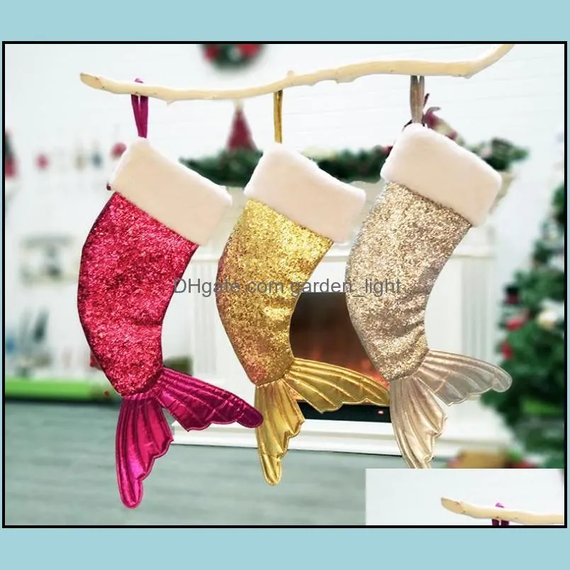 sequin mermaid tail christmas stockings gift wrap kids candy bag christmas tree ornament home party decor large size xmas gifts bag