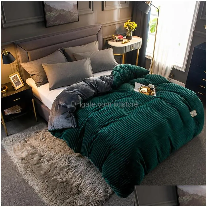 double colorwork magic velvet duvet cover fashion solid color cartoon print comforter cover winter thick home bedding lj201128