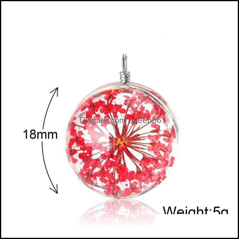 trendy handmade dried flowers pendant silver charm for necklace diy highgrade colorful glass hoop pendant accessories jewelry