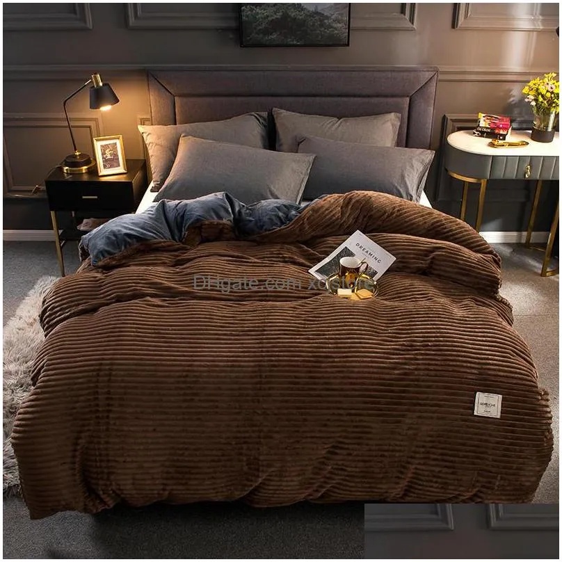 double colorwork magic velvet duvet cover fashion solid color cartoon print comforter cover winter thick home bedding lj201128