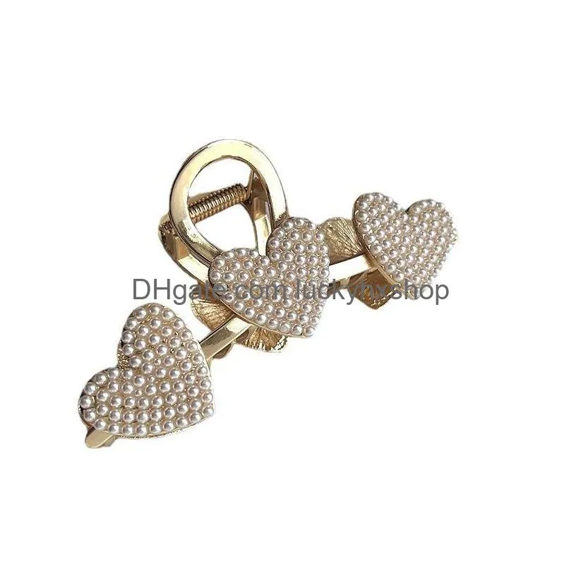 love clamp pearl diamond claw clip women korean butterfly hair clips plated gold cute popular jewelry ornaments 5948 q2