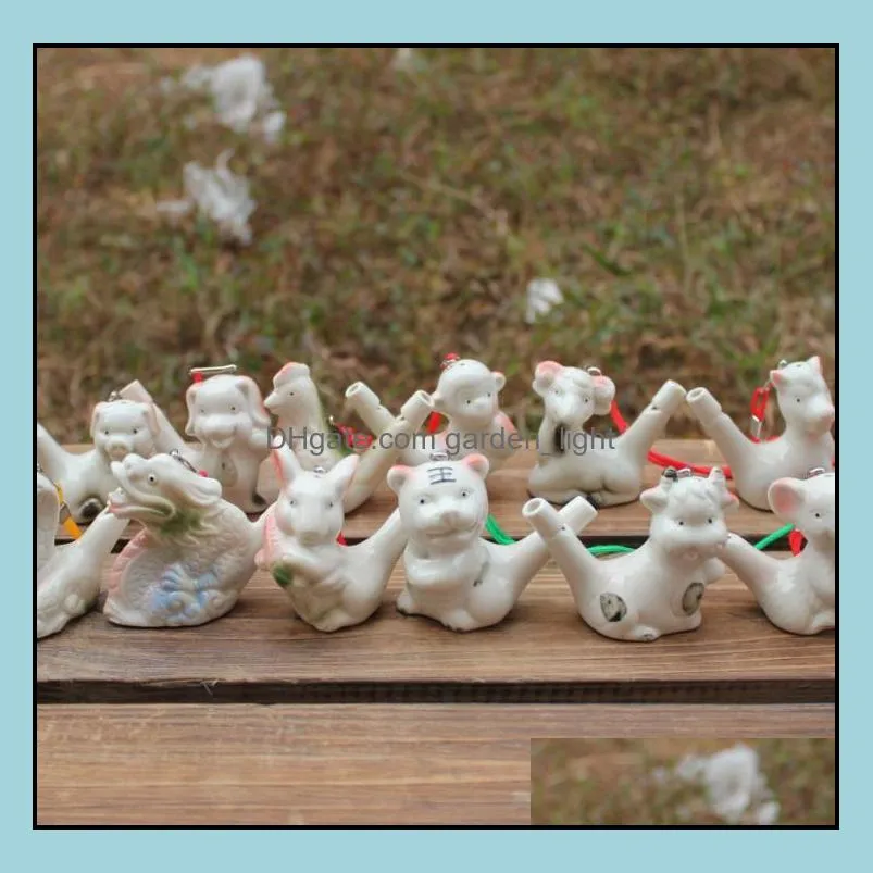 party favor chinese zodiac water ocarina children gift creative design ceramic whistle mini qntique style whistling many styles sn4059