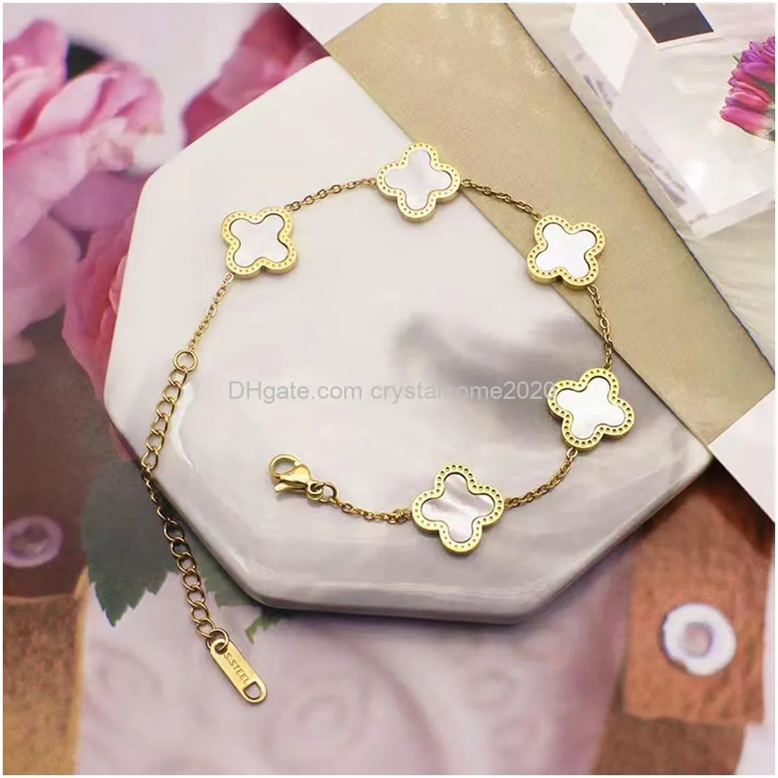 18k plated gold bracelets fashion for women adjustable charm link cute lucky clover bracelets womens girls gift jewelry