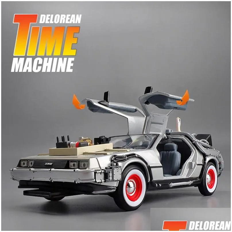 124 mini model alloy die cast car dmc12 back to the future pull back inertia metal diecast car collection gifts toys for boys 220317