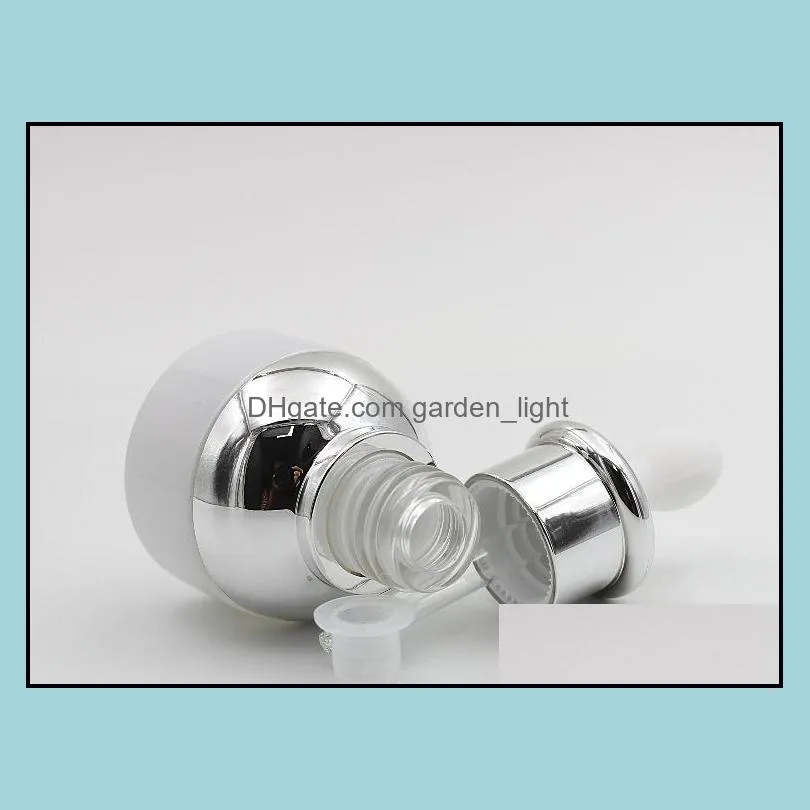 30ml empty refillable upscale pearl white glass bottle  oil cosmetics jar pot container vial with glass eye dropper sn2200