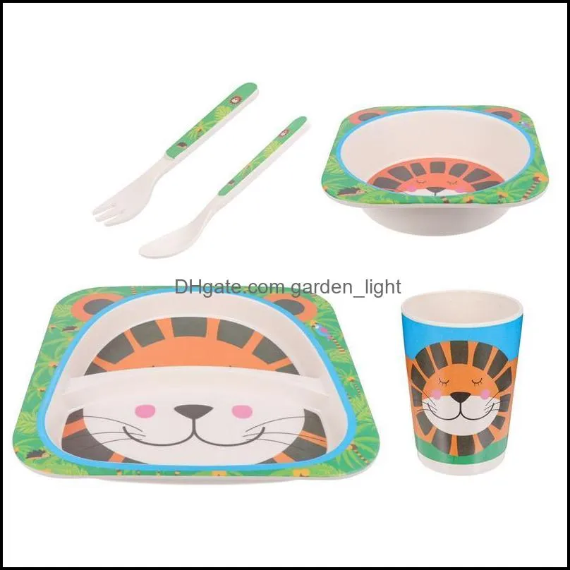 1 set of 5 pcs bamboo kids tableware fiber plate bowl spoon forks cup set toddler cutlery bamboo fiber kids tableware1