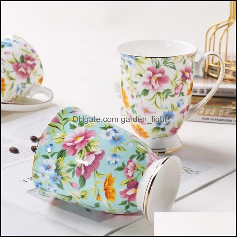 mugs ceramic coffee cup flower patterned tea mug with handle for home office elegant european style