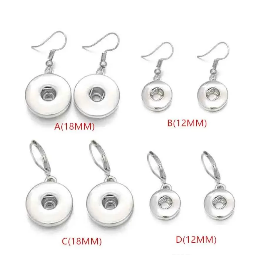 silver plated 12mm 18mm snap button dangle earrings for women snaps buttons jewelry