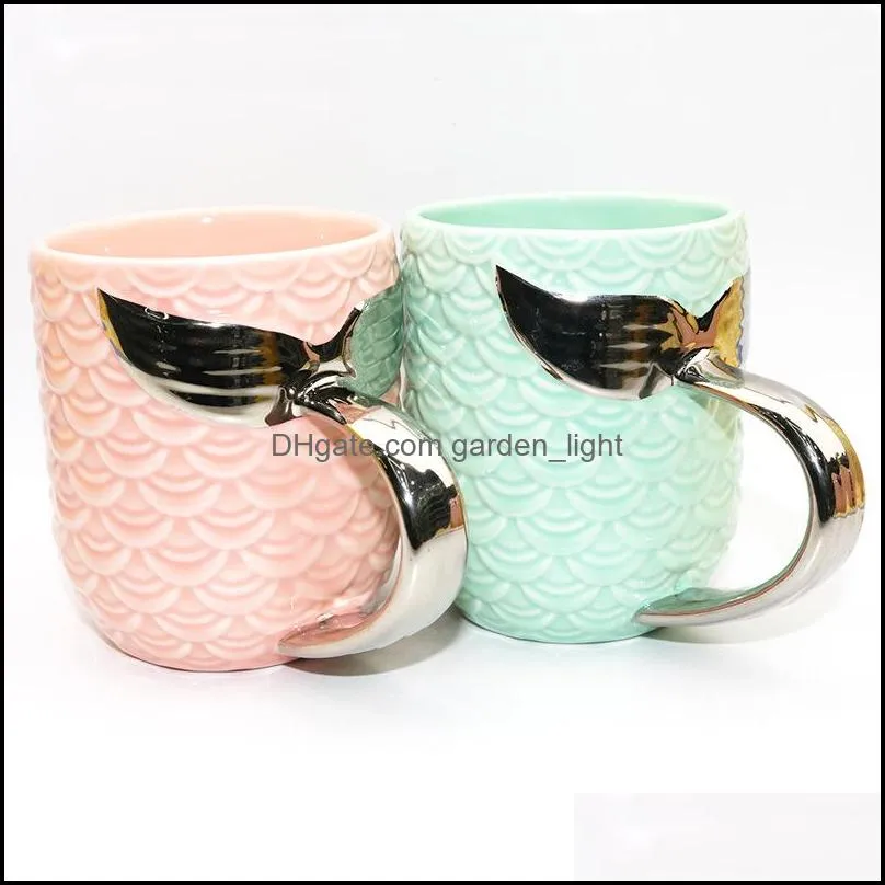 mermaid tail ceramic tumbler creative ceramic cup tea cup coffee mug breakfast milk cups with gold silver handle travel mugs dbc