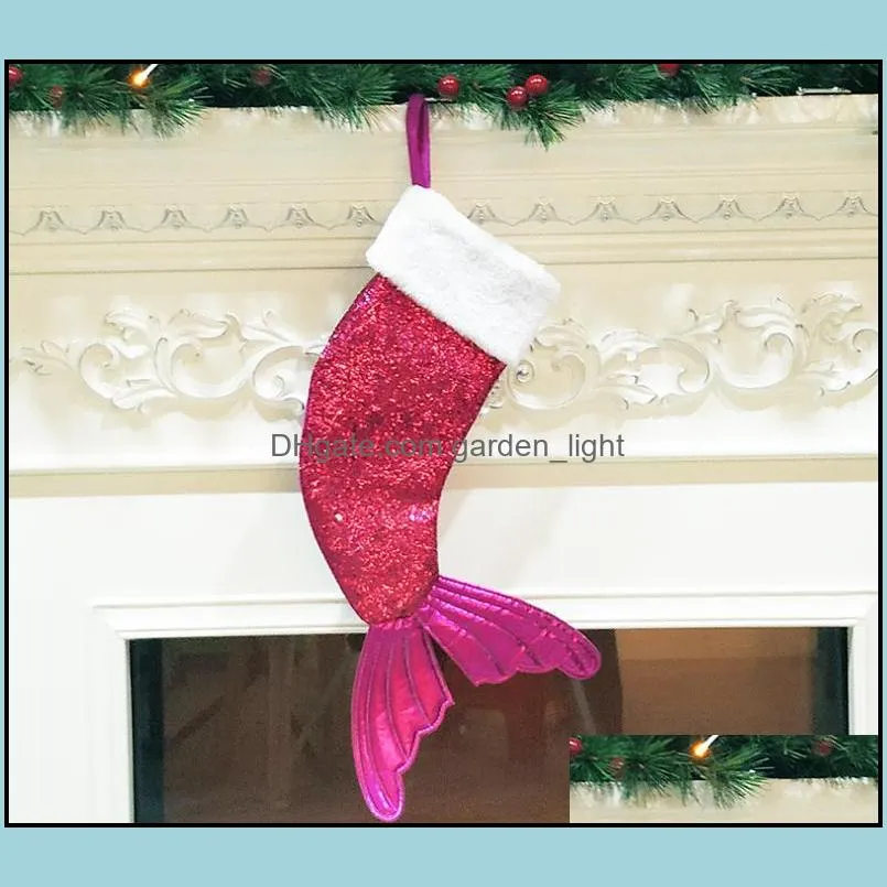 sequin mermaid tail christmas stockings gift wrap kids candy bag christmas tree ornament home party decor large size xmas gifts bag