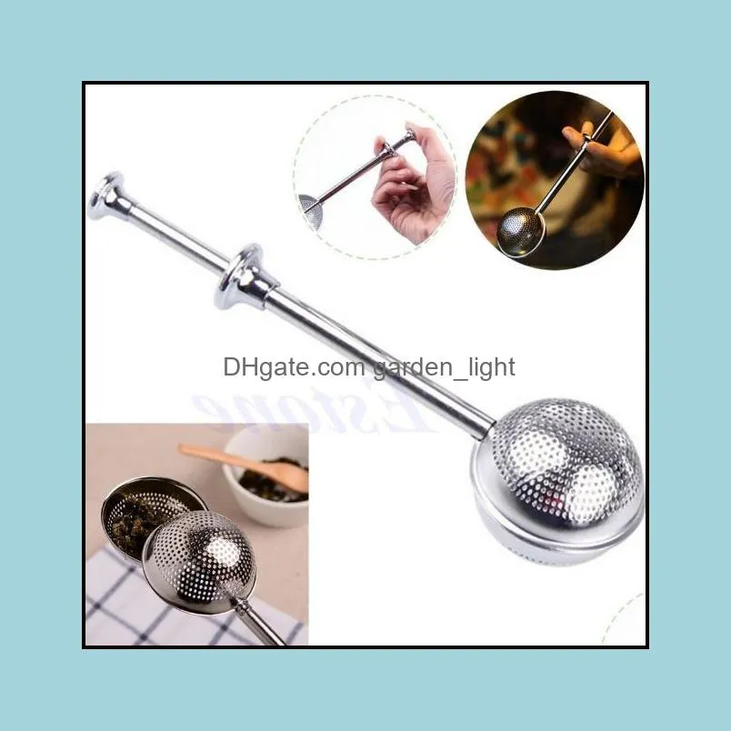 high quality tea strainer convenient ball shaped stainless steel silver push style tea infuser strainer tea infuser tool sn626