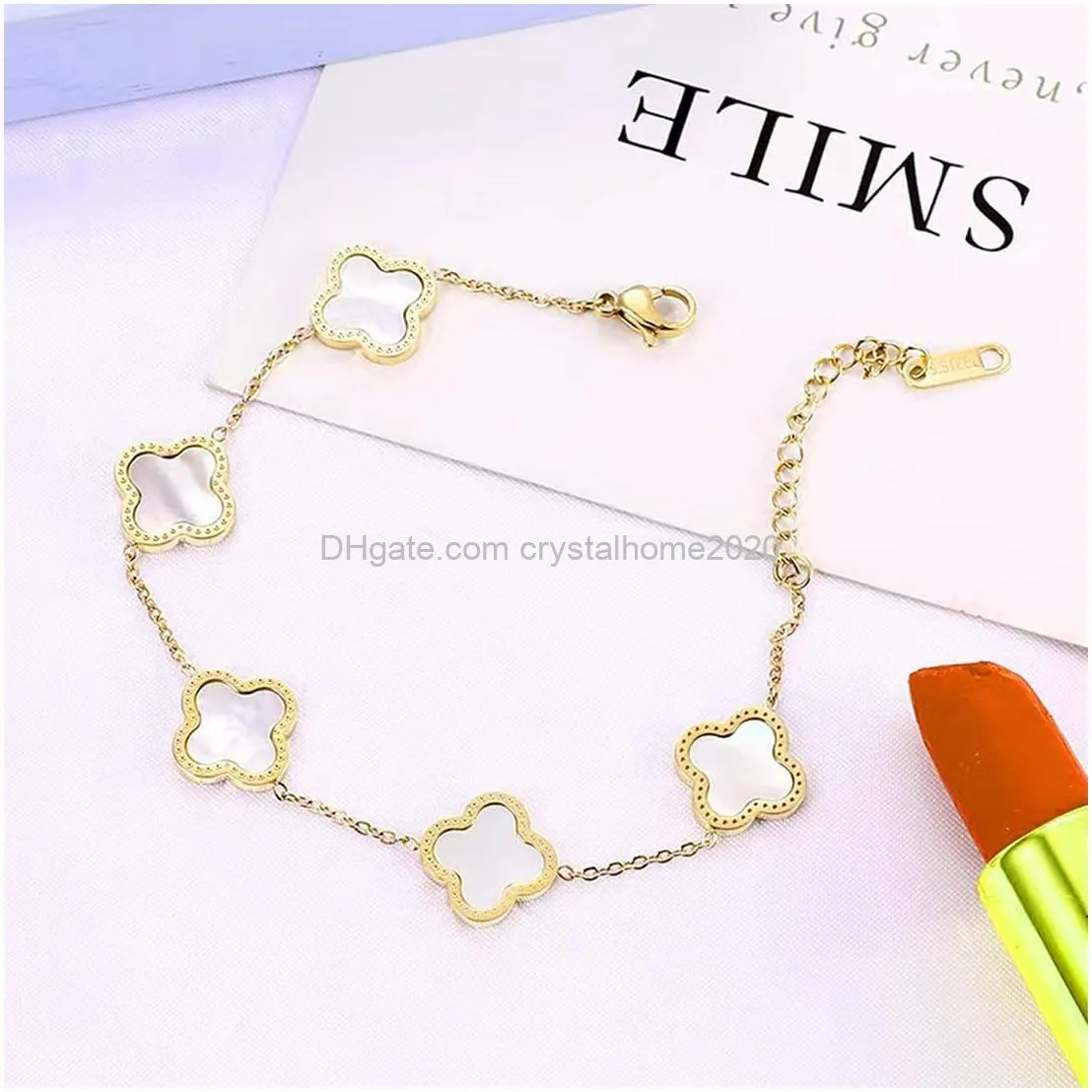 18k plated gold bracelets fashion for women adjustable charm link cute lucky clover bracelets womens girls gift jewelry