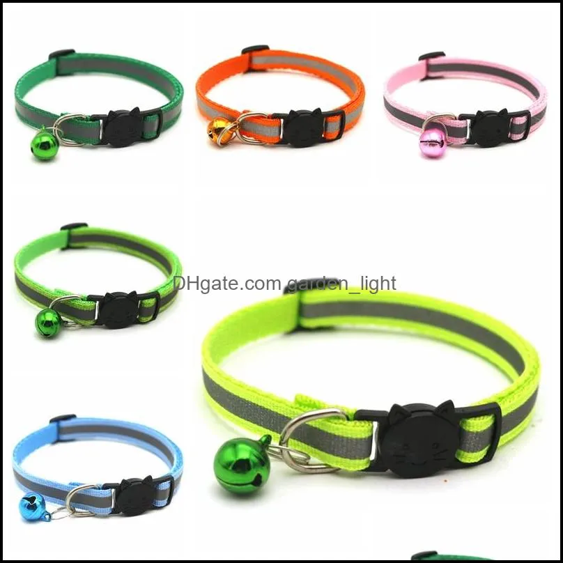 useful round pet collars reflective bell cat face adjustable size pet necklace neck strap safety buckle cat dog lead accessory vt1574