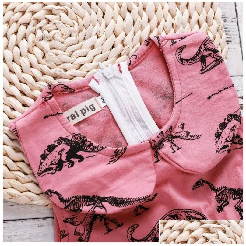 baby girl pink doll collar dinosaur dress baby summer cotton blends dresses skirts kids children clothes zht 021