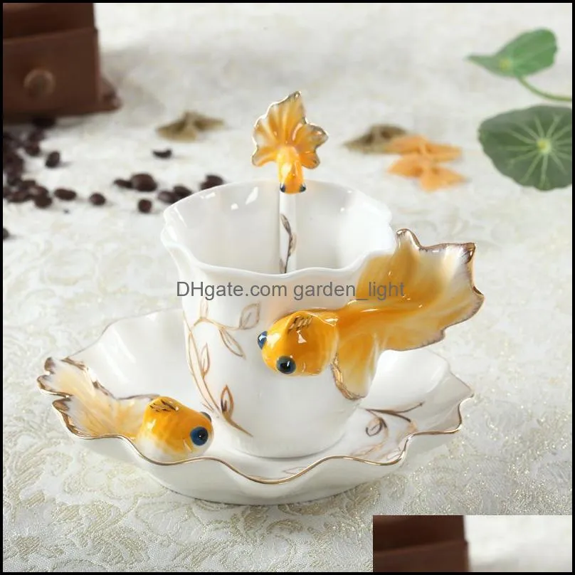 mugs goldfish enamel coffee cup porcelain cups suit creative wedding present ceramic european bone china