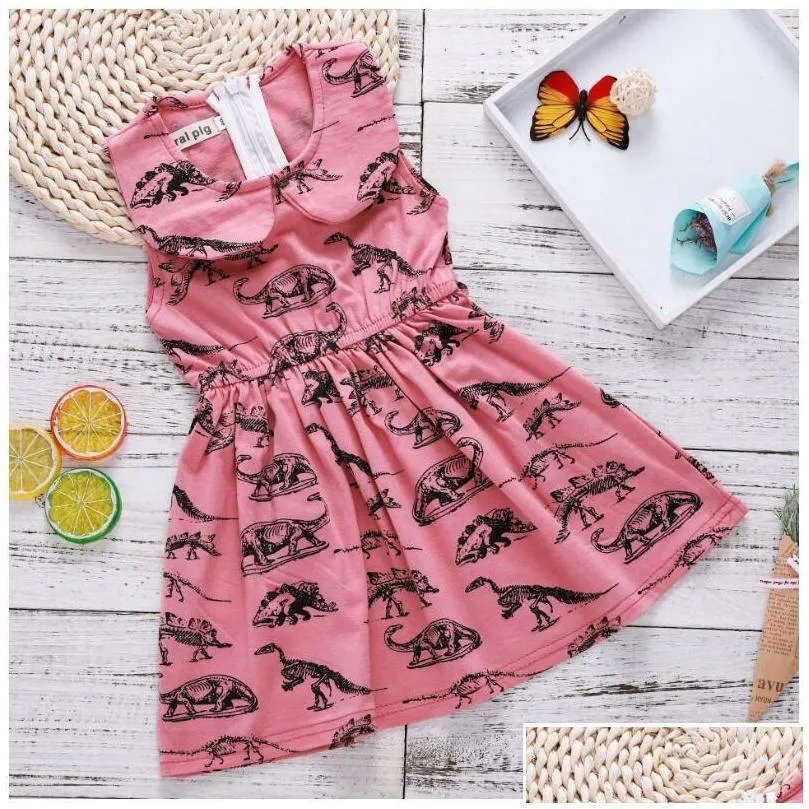 baby girl pink doll collar dinosaur dress baby summer cotton blends dresses skirts kids children clothes zht 021