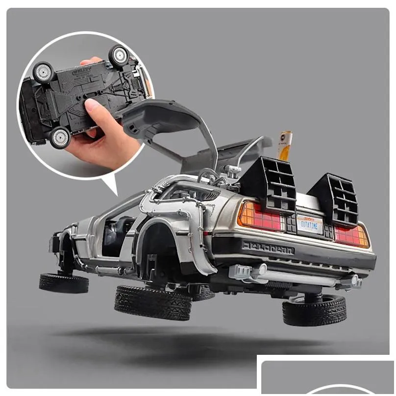 124 mini model alloy die cast car dmc12 back to the future pull back inertia metal diecast car collection gifts toys for boys 220317