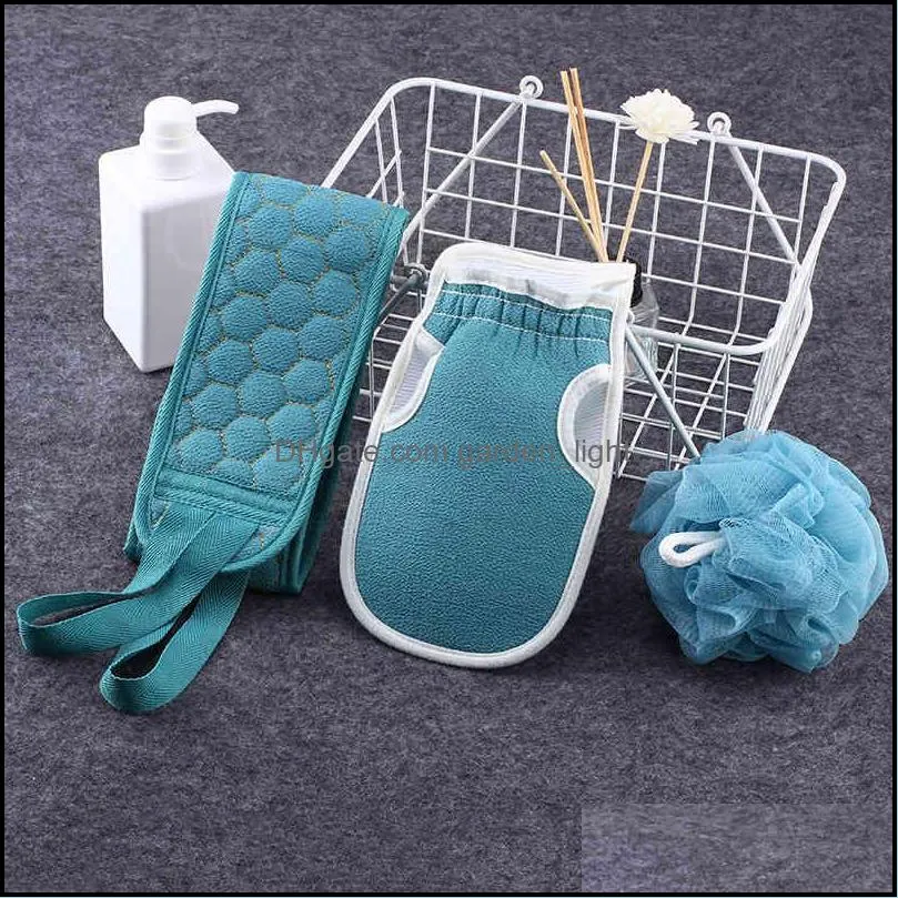 scrubbers scrub wash mitt decontamination bath ball combo set scrubbing towel threepiece bathe pull back strip long wipe backtowel