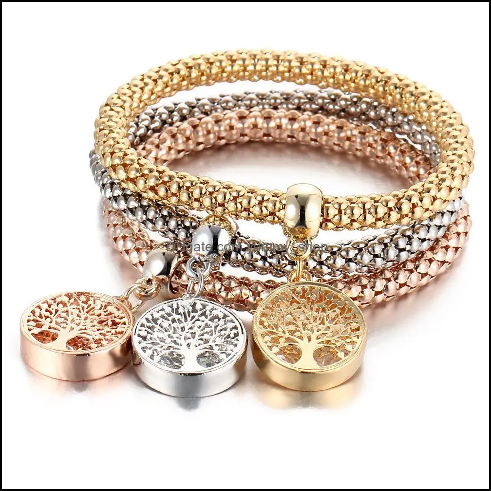 3pcs/set elastic crystal bracelets butterfly tree of life stretch bangle cuff sets jewelry drop ship multilayer bracelets for women