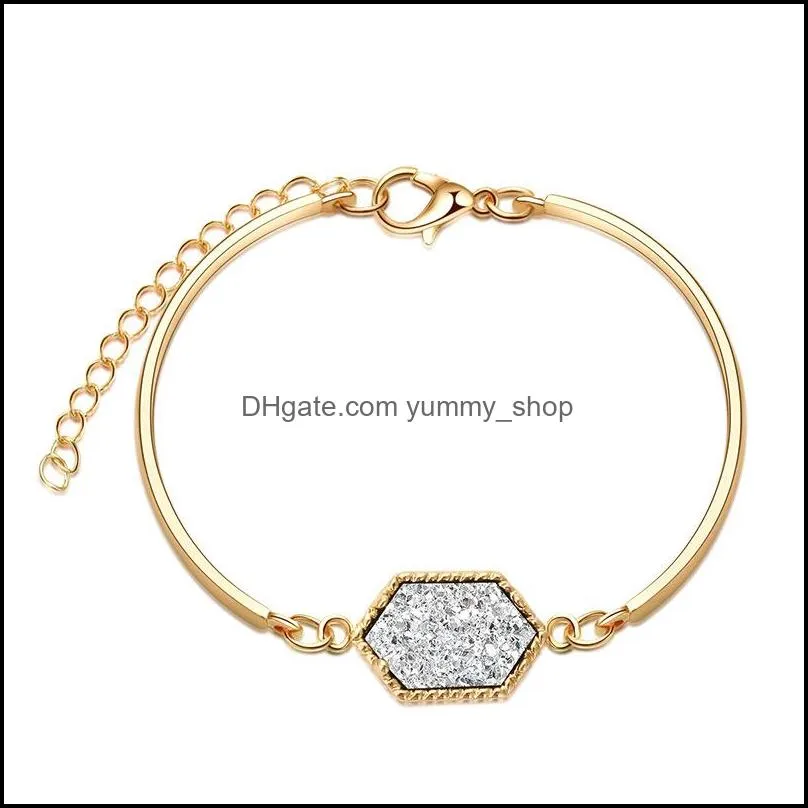  resin druzy bracelet hexagon crystal stone bracelet cuff bangle gold silver color brand jewelry for women gift wholesale