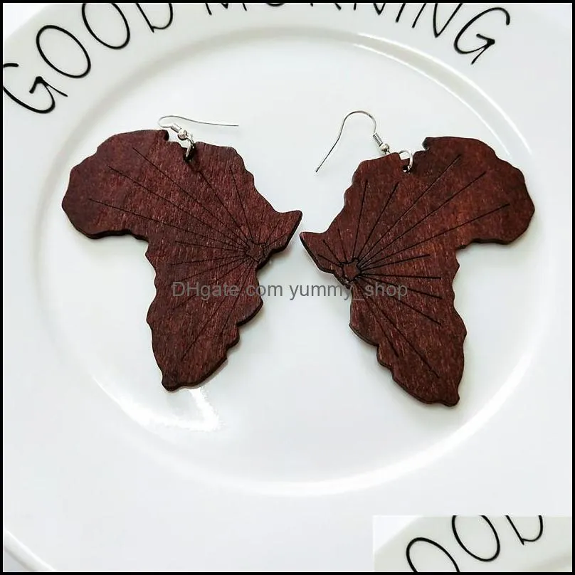 fashion printing africa map wooden earrings for women party animal pattern hip hop geometric earring ethnic bohemia jewelry