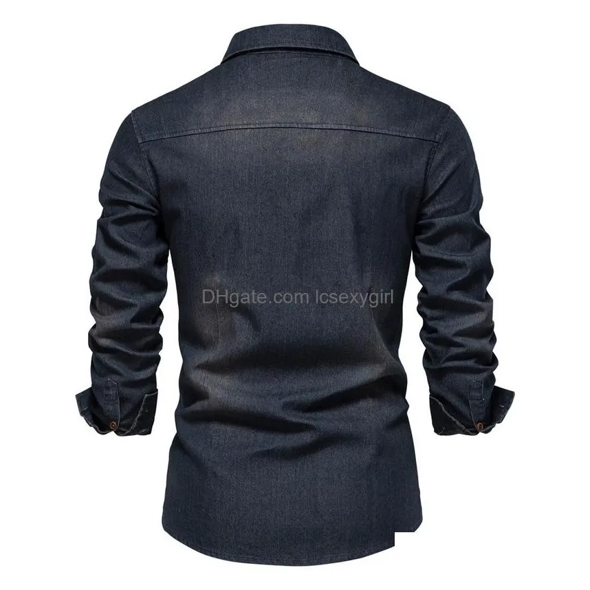 aiopeson brand elastic cotton denim shirt men long sleeve quality  shirts for men casual slim fit mens designer clothing