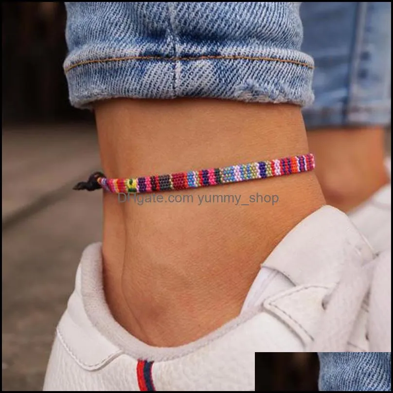 braided rainbow bracelets anklet handmade lesbian gay pride braid rope wristband bracelet foot accessories a46z